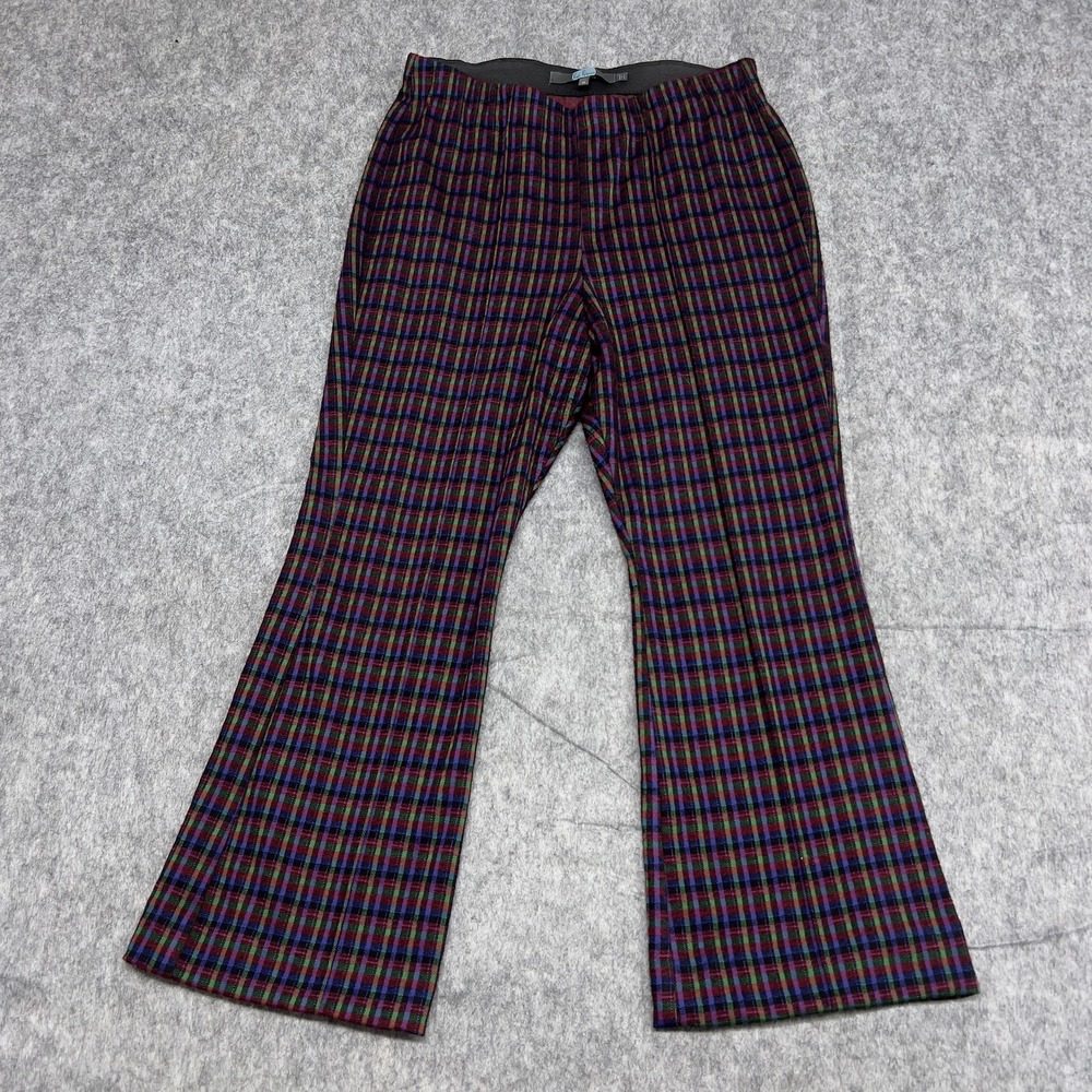 Eva Franco Pants Womens Medium Plaid Flare Leg Pull On Retro Made in USA 30x25